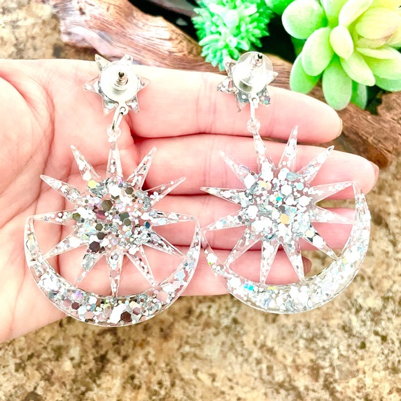 Starburst Sparkle Dangle Earrings - Picture 11 of 13